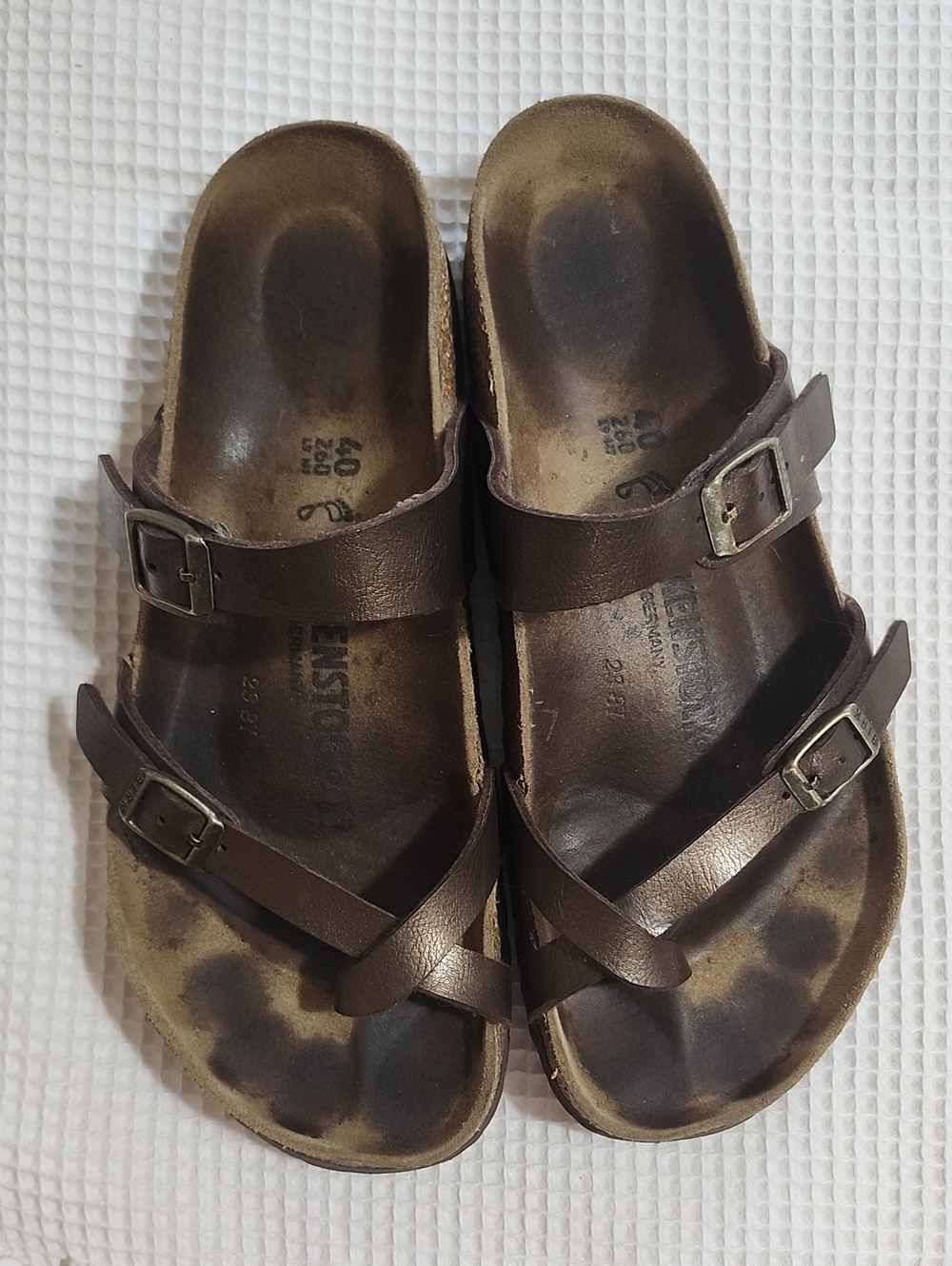 Birkenstock Mayari Bronze Brown Two-Buckle Leather Sandals Size 40